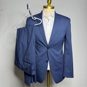 Alfani Slim Fit Navy Blue Two Piece Suit Mens 36R 32W Business Casual